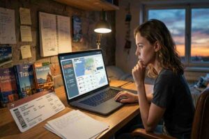 donna prova a prenotare un volo aereo