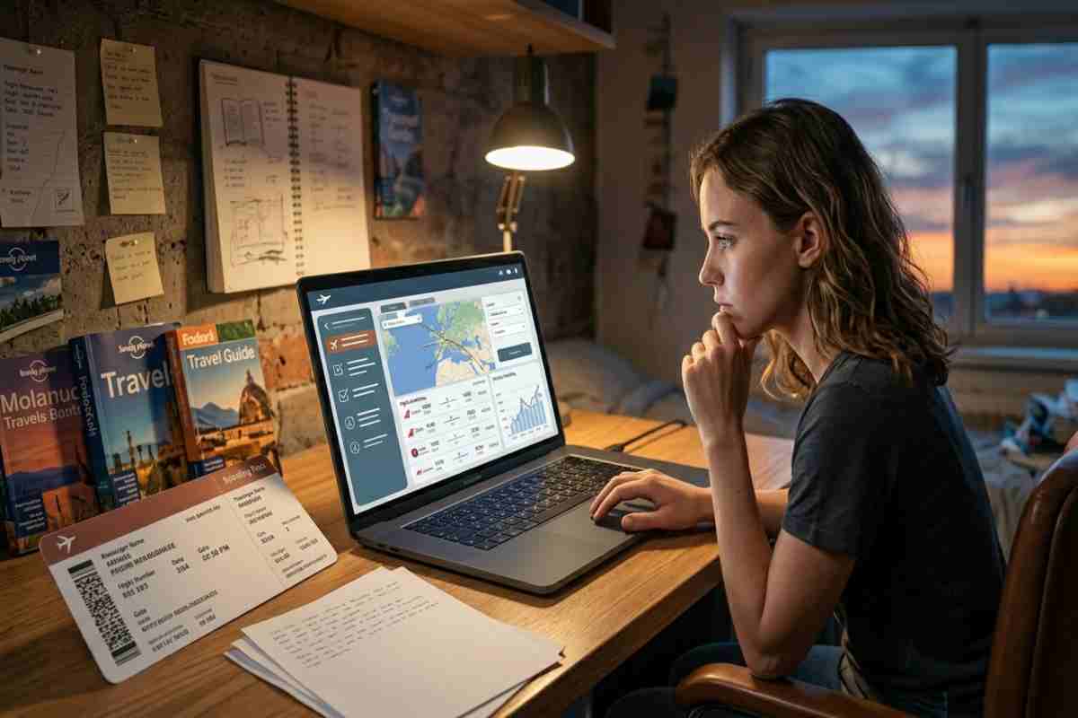 donna prova a prenotare un volo aereo